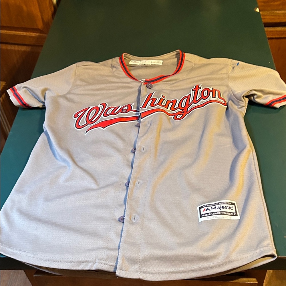 Majestic Kids Gray and Red Washington Jersey
